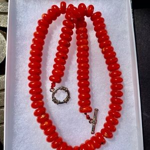 Vintage red coral natural beads 16” necklace